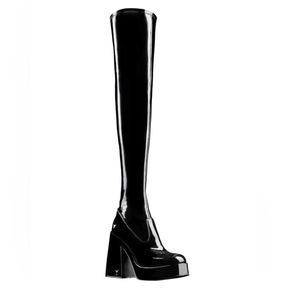 Windsor Smith Haunted Latex Faux Patent Leather Over The Knee Platform Boots 7 - Picture 9 of 13